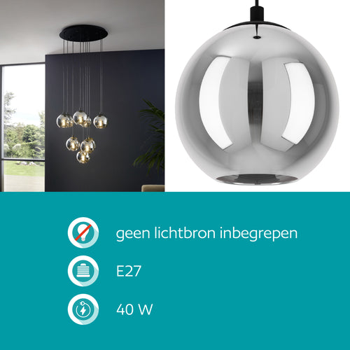 EGLO hanglamp Ariscani - ø 65,5 cm - smoke glas - zwart