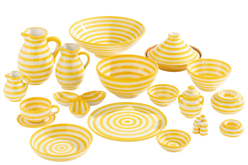 J-Line asbak Granada Stripes - keramiek - wit/geel - large