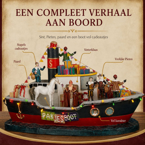 Luville Sinterklaas Pakjesboot met LED Verlichting - Kerstversiering voor Miniatuurdorp - Guirlande met Lampjes - Kerstslingers voor Aankleding - L33