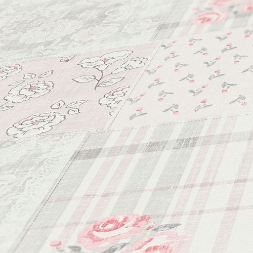 Livingwalls behang bloemmotief grijs, rood en wit - 53 cm x 10.05 m - AS-390663