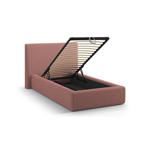 Cosmopolitan Design - Opbergbed met hoofdeinde Asti 90x200cm structurele stof donkerroze - 220x130x95cm