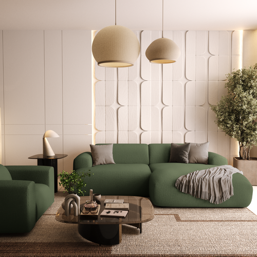 Sia Home - Rechthoekige hoekbank MYRA - kruisweefsel olijfgroen 266cm
