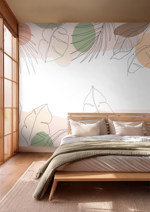 Sanders & Sanders fotobehang bladeren roze, groen en beige - 375 x 270 cm - 600993