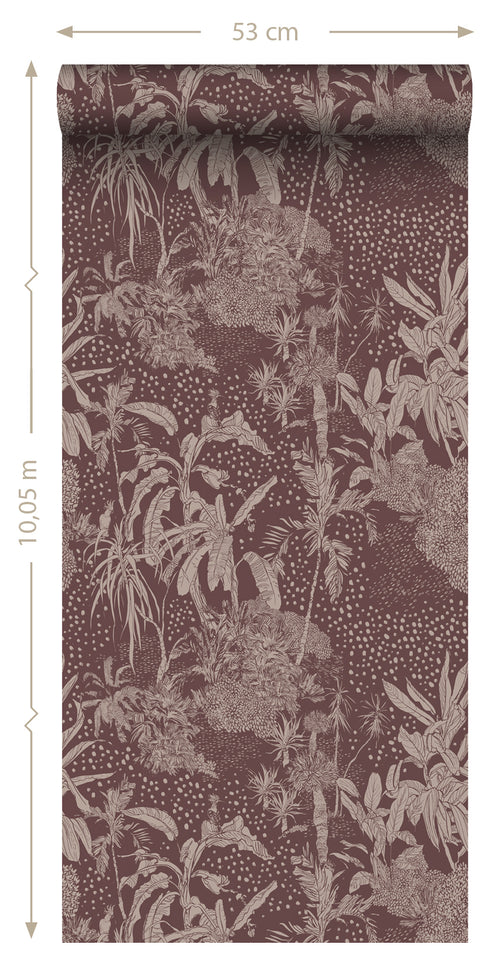 ESTAhome behang tropische bladeren aubergine paars - 50 x 900 cm - 139891 - vtwonen shop