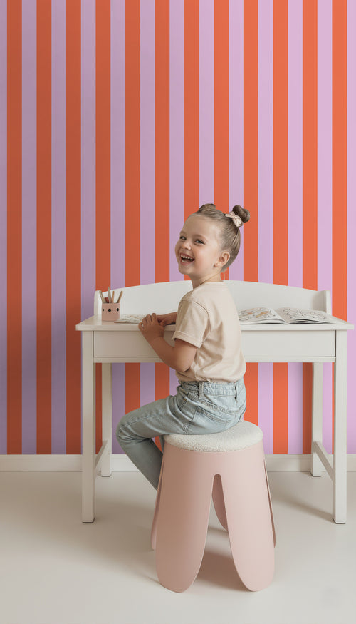 ESTAhome behang strepen oranje en lila paars - 53 cm x 10.05 m - 139904
