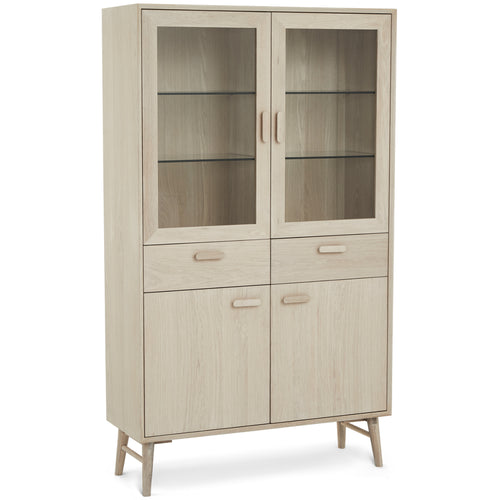 Furnhouse vitrinekast Porto - Witte olie - MDF, Eikenfineer, Glas - 40x110x187