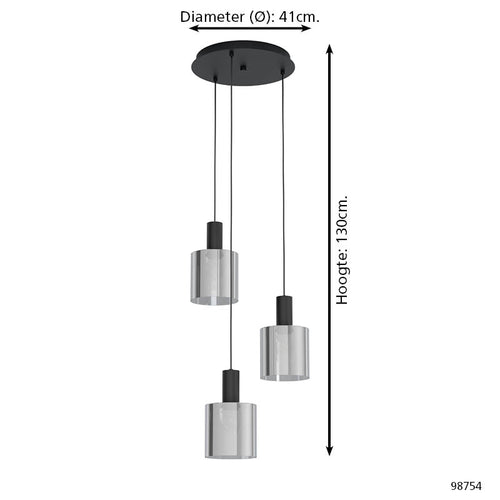 EGLO hanglamp Gorosiba - e27 - ø 41 cm - rookglas - zwart - vtwonen shop