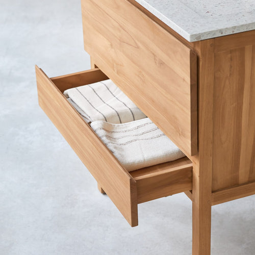 Tikamoon Badkamermeubel van massief teakhout en moon premium terrazzo 80 cm - Beige - vtwonen shop