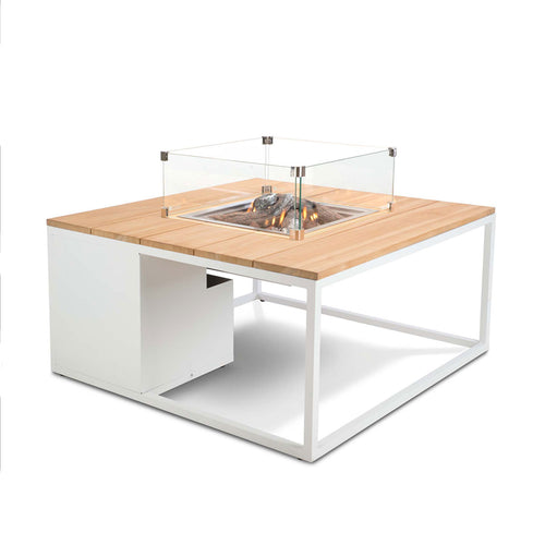 Cosi Fires Cosiloft lounge vuurtafel 100 cm wit - teak top - vtwonen shop