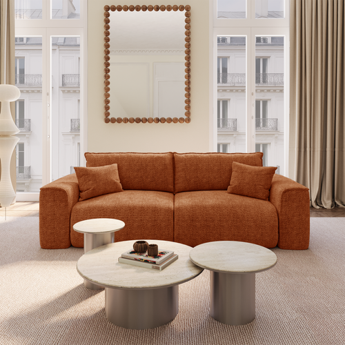 Premium Interiors - Slaapbank met opbergruimte COMO - zacht aanvoelende geweven stof terracotta 254cm