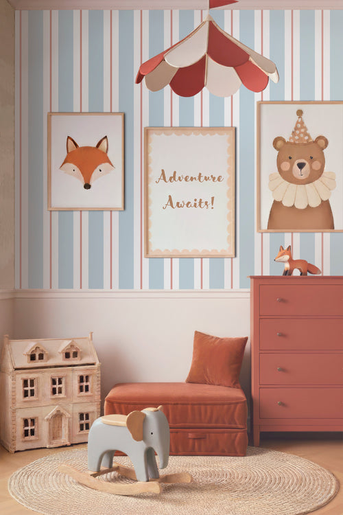 Sanders & Sanders behang strepen blauw en terracotta - 50 x 900 cm - 640311