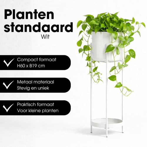 Mica Decorations Colyn Bloempot op Poten - Plantenpot - Bloempot Binnen of Planten Pot - Plantenstandaard van IJzer - H60 x Ø19 cm - Wit