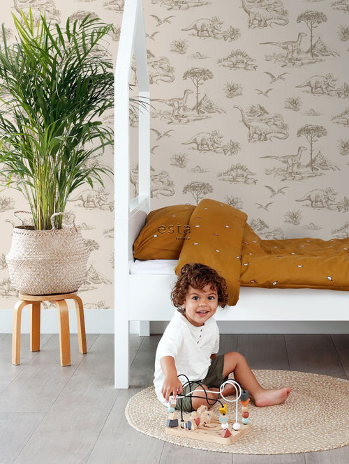 ESTAhome behang dinosaurussen beige - 53 cm x 10.05 m - 139557