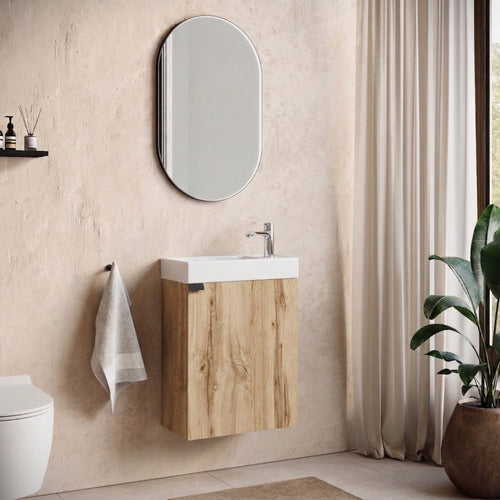Badplaats Toiletmeubel Keno 50 x 23 cm – Eiken – Fonteinmeubel met Wastafel