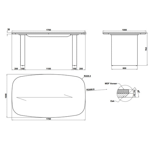 DÉJA Living Eettafel Meira - Naturel Eiken - 170x100x77cm