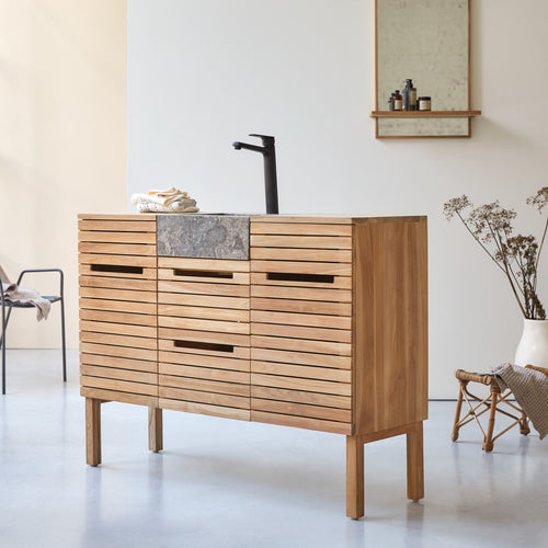 Tikamoon Massief teakhouten en marmeren badkamermeubel 125 cm - Naturel - vtwonen shop