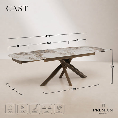 Premium Interiors - Uitschuifbare eettafel CAST - travertijnkeramiek travertijn 240cm