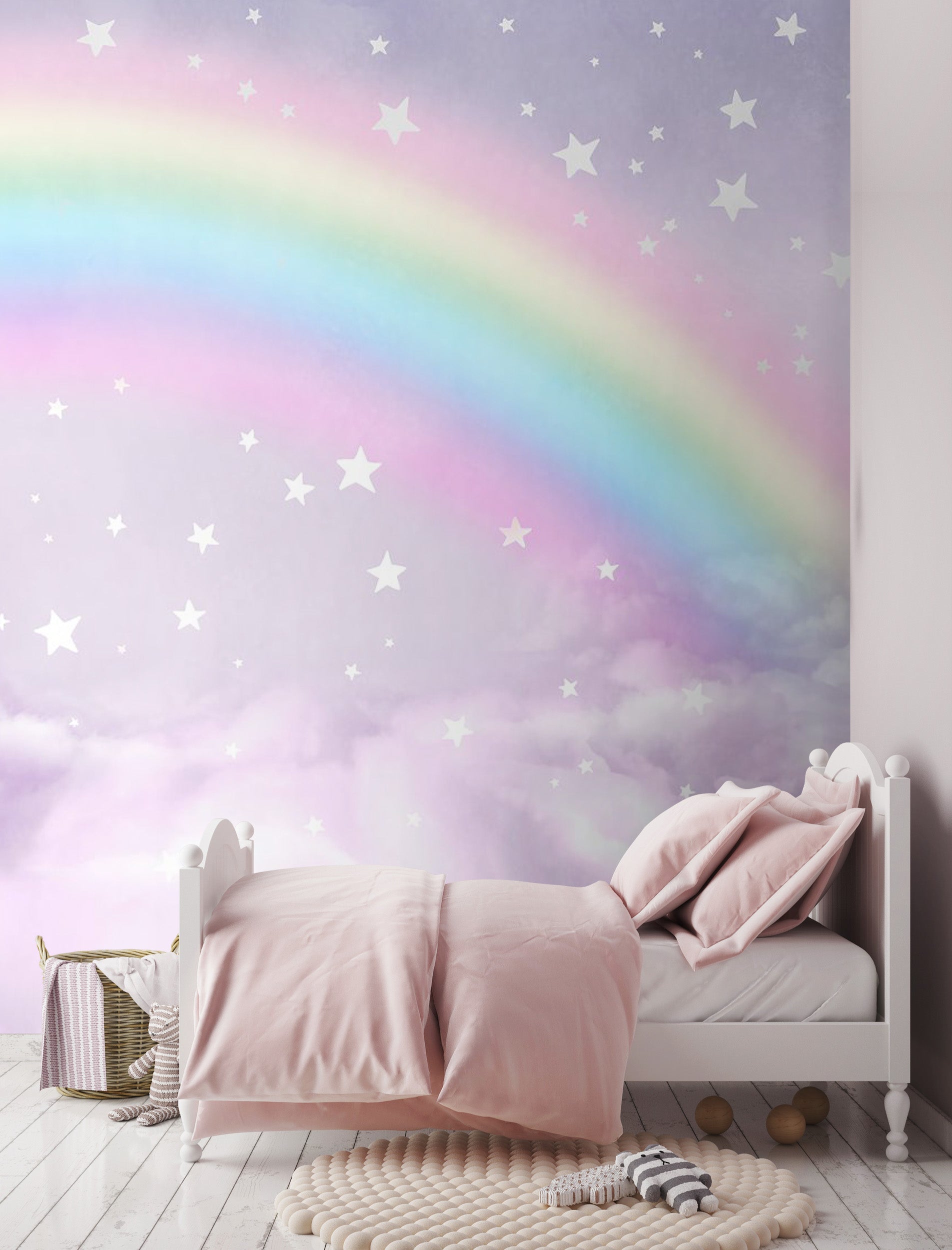 Fotobehang kinderkamer regenboog sterren jongens muurbehang vliesbehang