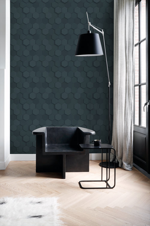 Origin Wallcoverings behang 3d hexagon motief donkerblauw - 53 cm x 10.05 m - 347853 - vtwonen shop