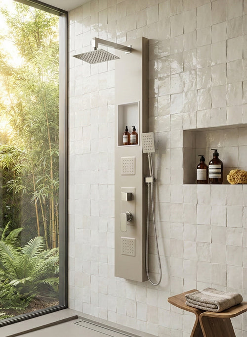 Badplaats Douchepaneel Monterra 140 x 20 cm - Aluminium Doucheset met Mengkraan en Douchekop
