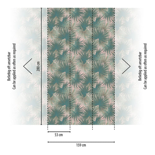 Livingwalls fotobehang jungle-motief groen, petrolblauw en roze - 159 x 280 cm - AS-391844 - vtwonen shop