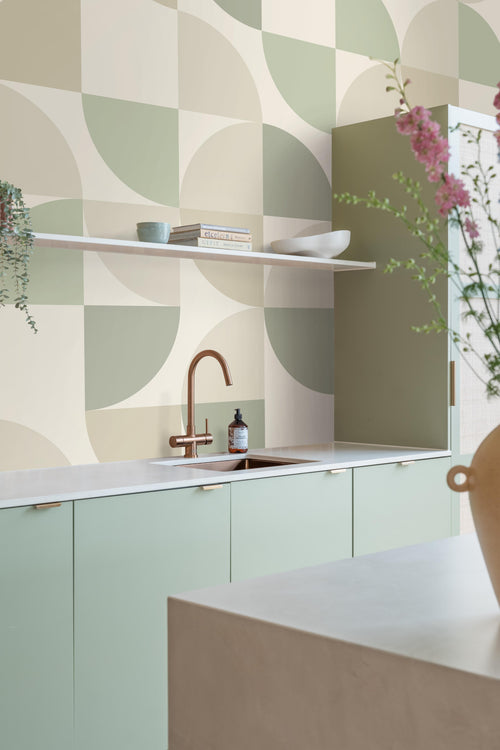 ESTAhome fotobehang geometrische vormen beige en groen - 250 x 279 cm - 159386 - vtwonen shop