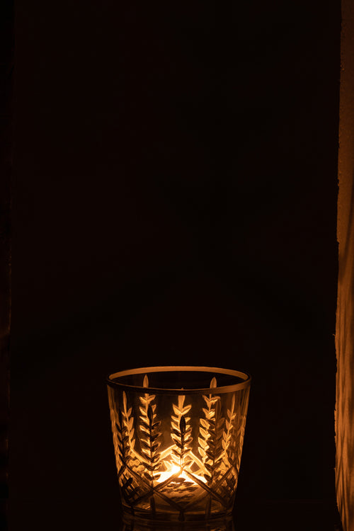 J-Line windlicht Chloe - glas - transparant/zilver - small - 2 stuks