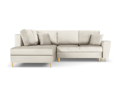 Cosmopolitan Design Uitklapbare hoekbank links met opbergdoos Kyoto 5-zits, flueel, lichtbeige - 194x243x88cm