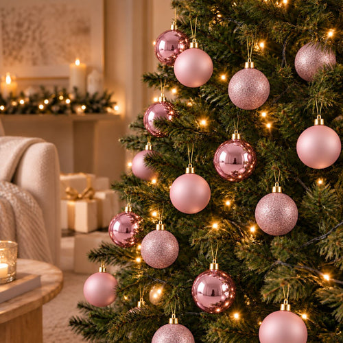 Mica Decorations Kerstballenset Roze 46 Stuks - Onbreekbare Kerstballen van Gerecycled Polystyreen - Kerstbal met Diameter 8 cm - Glanzende, Matte en