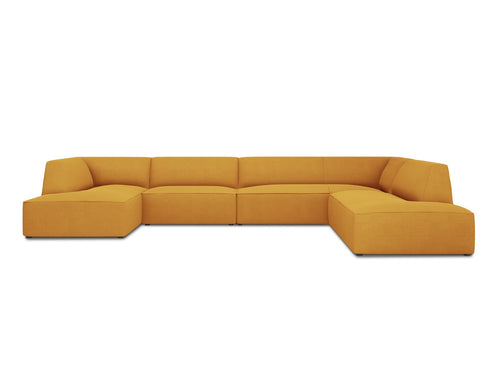 Micadoni - Panoramische hoekbank rechts "Ruby" 7 zitplaatsen, structurele stof, geel - 273x366x69cm