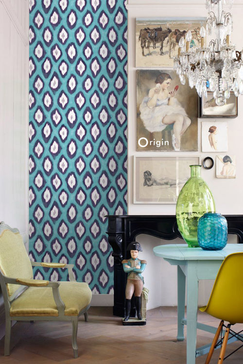 Origin Wallcoverings behang ikat motief turquoise - 53 cm x 10,05 m - 346917 - vtwonen shop