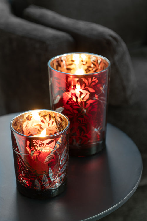 J-Line windlicht Blaadjes - glas - rood/goud - large - vtwonen shop