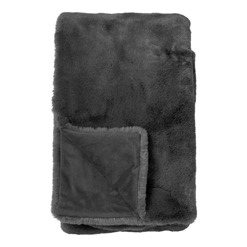 ZINZI - plaid 140x180 cm - bontlook - effen kleur - Charcoal Gray - antraciet