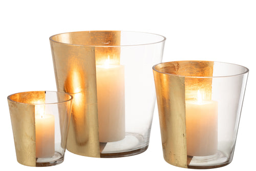 J-Line windlicht boe - glas - transparant/goud - large