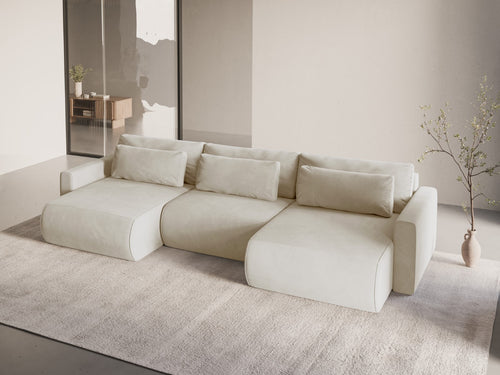 Cosmopolitan Design Converteerbare panoramische bank met opbergdoos Belfast 4-zits, flueel ivoor - 149x340x84cm