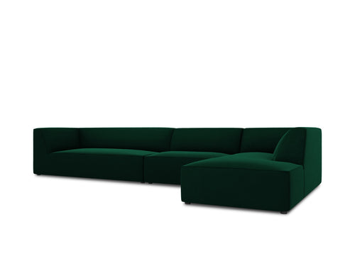 Micadoni rechter hoekbank Ruby 5-zits, flueel, flessengroen - 180x366x69cm