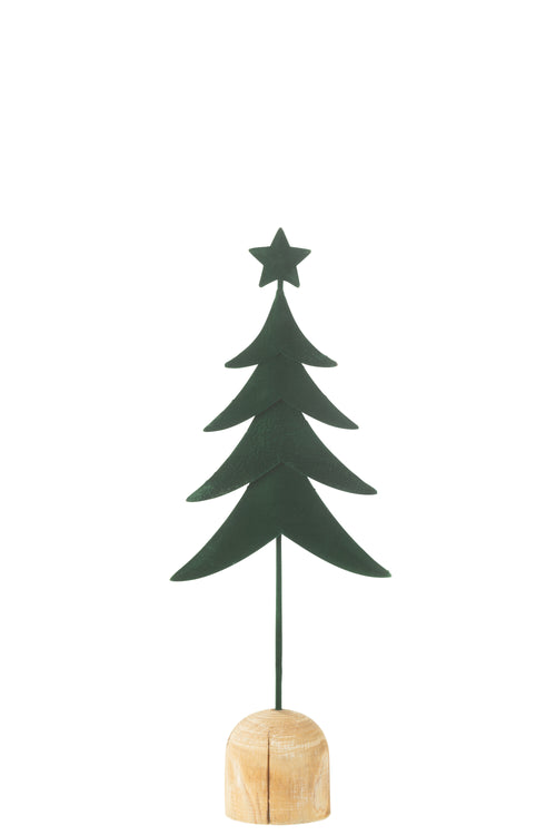 J-Line decoratie Kerstboom Op Voet  + Ster - metaal/hout - donkergroen - small