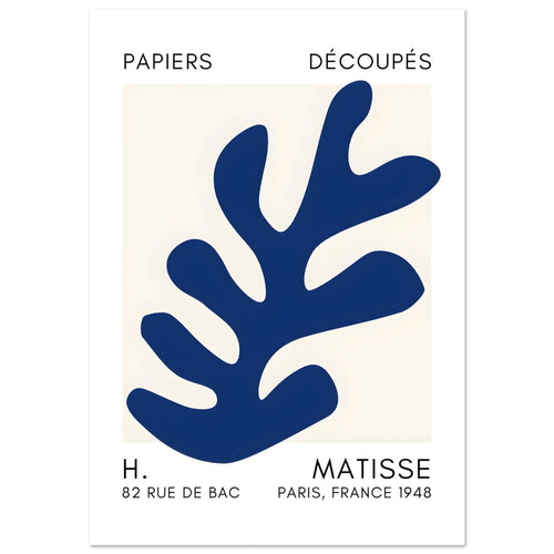Artfulprints Poster Matisse – Ocean petals navy blue II   - 50x70 cm - Blauw