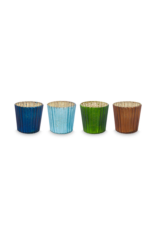 Pip Studio Waxinelichthouders Set 4 - Glas - Blauw - 7x7cm - vtwonen shop