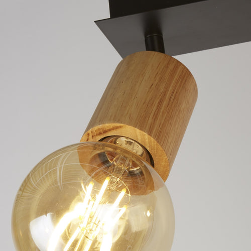 Spinny Schijnwerper met 2 lampen, hout en zwart metaal