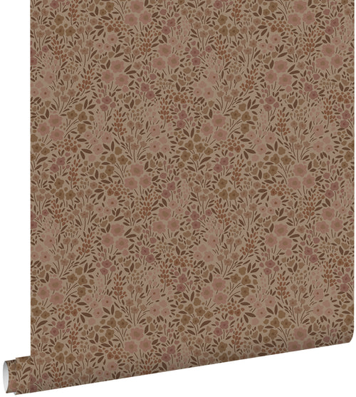ESTAhome behang bloemetjes donker terracotta roze - 50 x 900 cm - 131231 - vtwonen shop