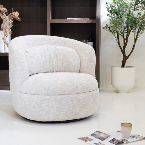 DÉJA Living Draaifauteuil Lilou - Beige Stof - Zithoogte 40cm - vtwonen shop