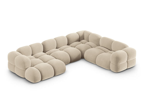 Cosmopolitan Design Panoramische hoekbank rechts Loretto 5-zits, flueel lichtbeige - 250x345x68cm