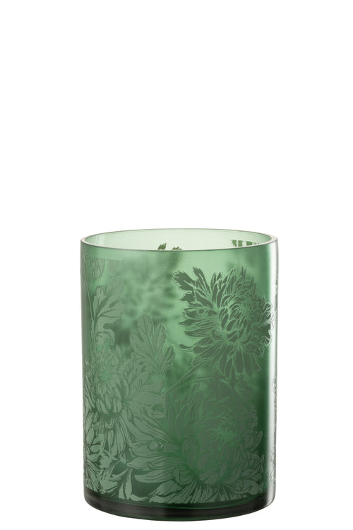 J-Line windlicht Bloemen - glas - groen - extra large