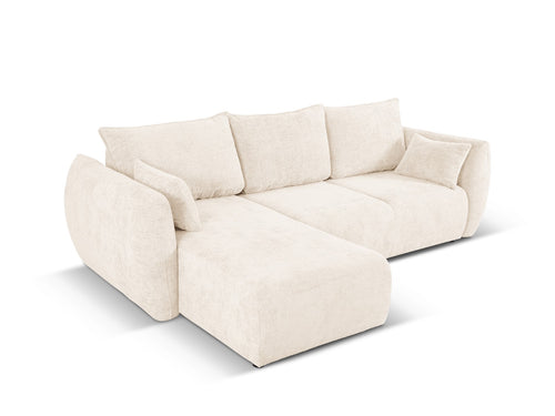 Cosmopolitan Design Uitklapbare hoekbank links met opbergdoos Matera 4-zits, chenille, lichtbeige - 173x253x86cm