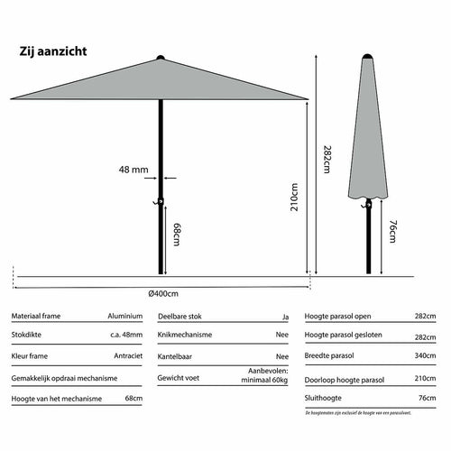 Madison stokparasol Timor taupe Ø400 cm - polyester