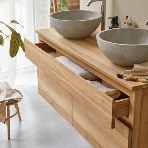 Tikamoon Massief teakhouten wastafelmeubel 120 cm - Naturel - vtwonen shop