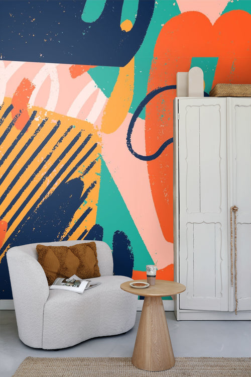 Sanders & Sanders fotobehang figuratief motief roze, oranje en blauw - 375 x 270 cm - 600988