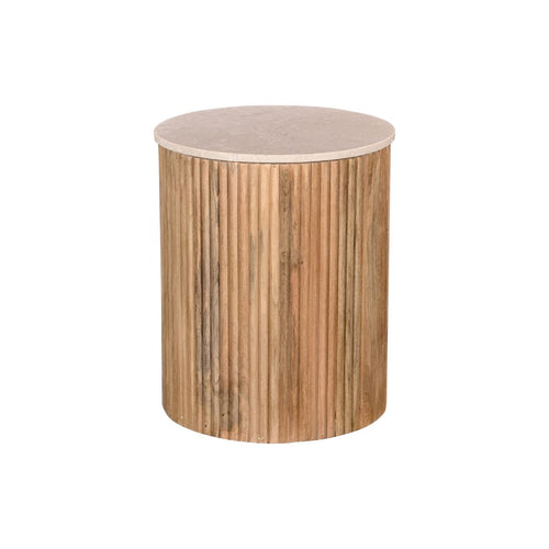 Giga Meubel Bijzettafel Davi Rond - Marmer/Hout - Naturel - 45x45x55cm - vtwonen shop