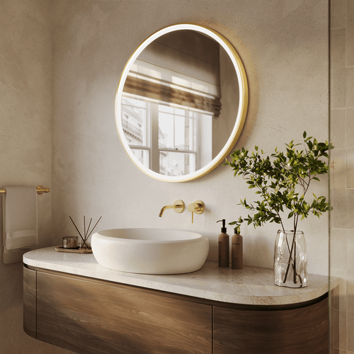 LOMAZOO badkamerspiegel Paris - met LED verlichting & anti condens - rond - goud - 80 cm